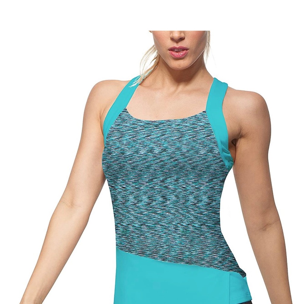 FILA Tennis Pickleball Athletic Racerback Tank Space Dyed Heathered Teal Top M - Picture 3 of 7